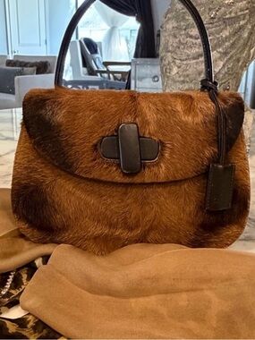 Vintage Gucci Pony Hair Shoulder Bag – Caramel Brown with Leather Trim